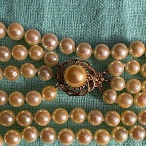 Golden Akoya Pearls, Triple Strand 14K